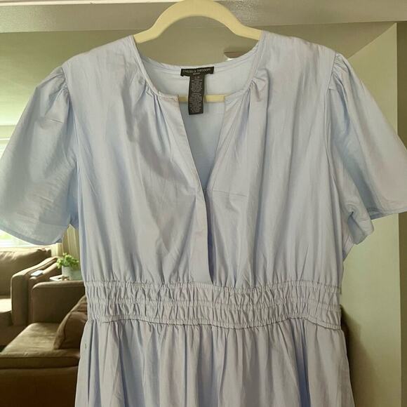 Chelsea And Theodore Eyelet Cotton Midi Dress, Short Sleeve, Bohemian Summer - Picture 3 of 7